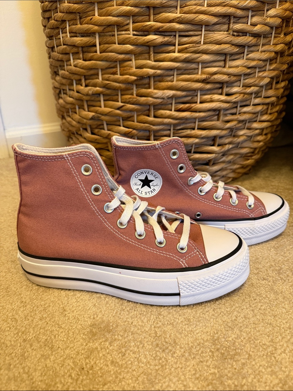 Converse High Top Platform Sneakers in Dusty Rose